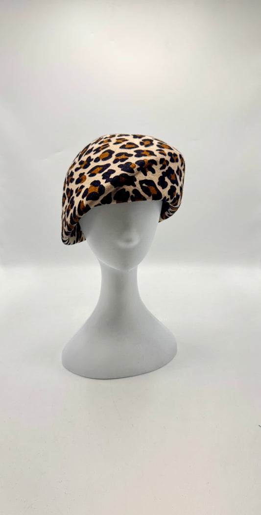 Wool Blocked Leopard Beret